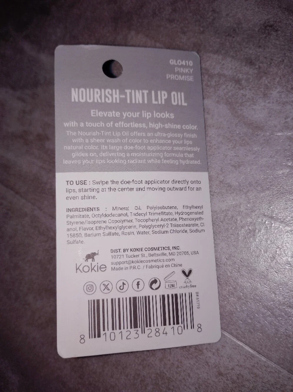 Kokie Nourish-Tint Lip Oil Gloss GLO410 Pinky Promise New Sealed